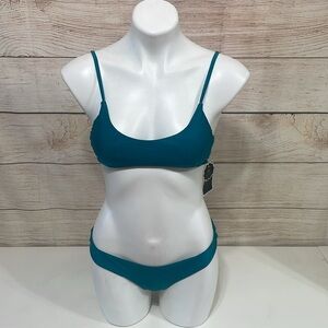 NWT SherryDC Women’s Turquoise M Scoop Neck Cheeky Brazilian Bikini